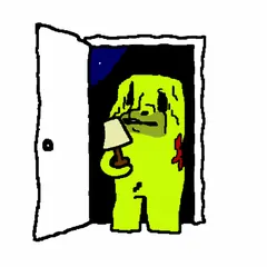 rob in a doorway at night with a table lamp